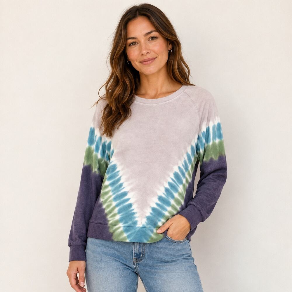 BeachLunchLounge Tie Dye Sweatshirt Medium Purple Blue Green Boho Pullover